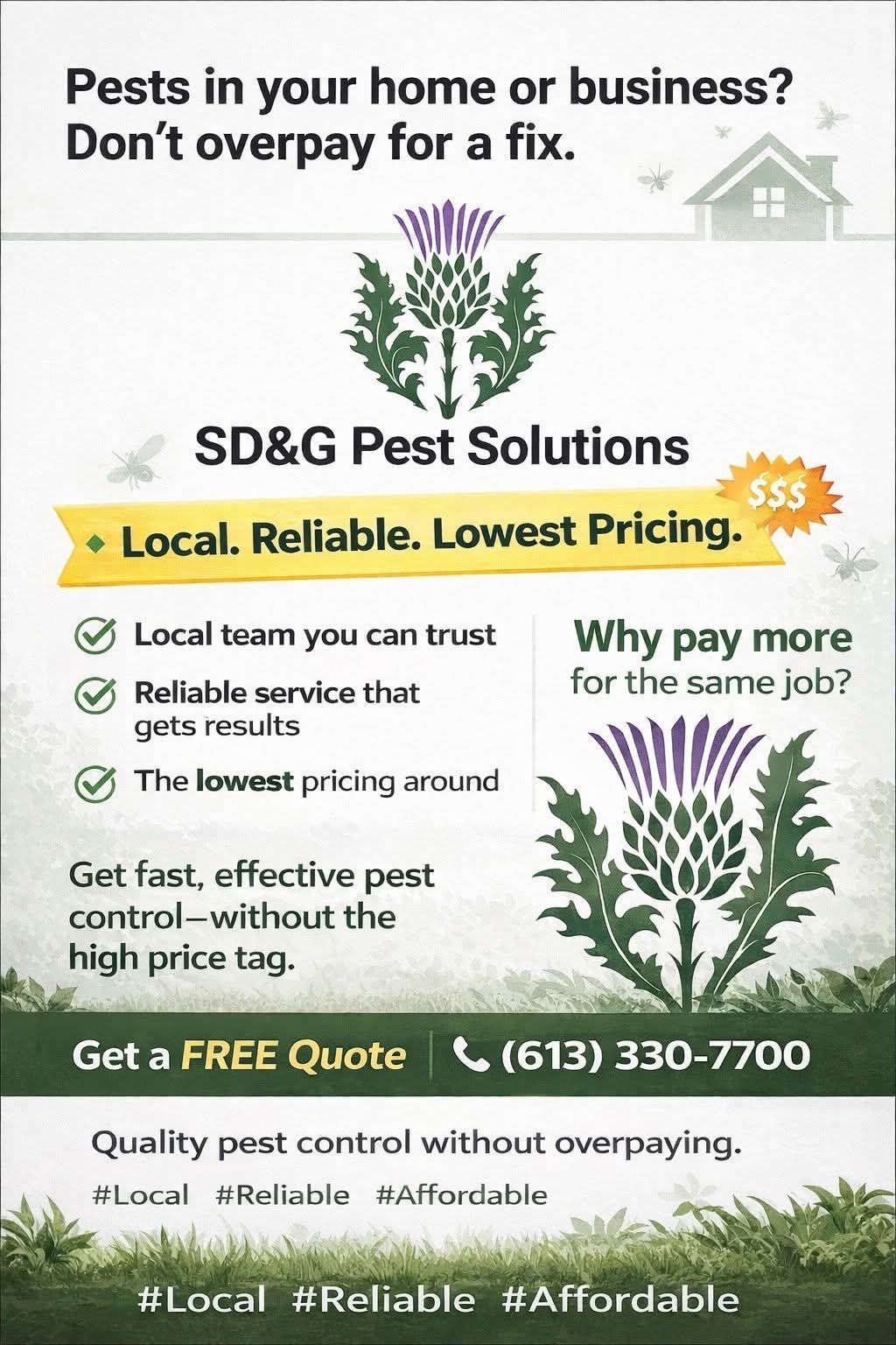 SD&G Pest Solutions flyer - free quote, call 613-330-7700