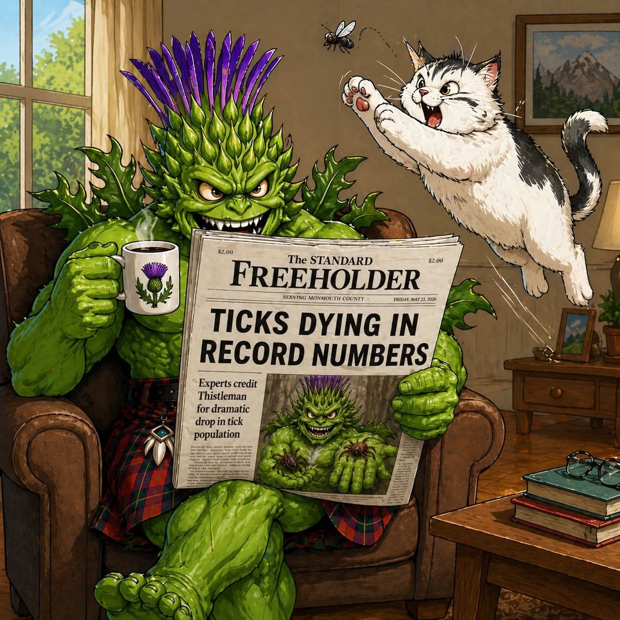 SD&G Pest Solutions mascot reading about ticks